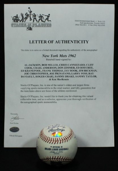 1962 NEW YORK METS TEAM SIGNED OML BASEBALL MLB HOLO