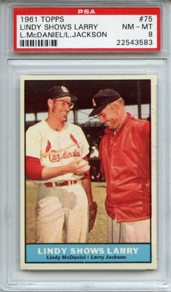 1961 TOPPS #75 LINDY SHOWS LARRY PSA 8