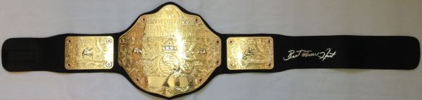BRET THE HITMAN HART SIGNED FULL SIZE WWE CHAMPIONSHIP BELT