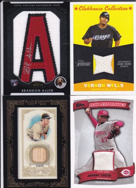 GAME USED BAT, JERSEY, NUMBERED BASEBALL CARD LOT OF 14