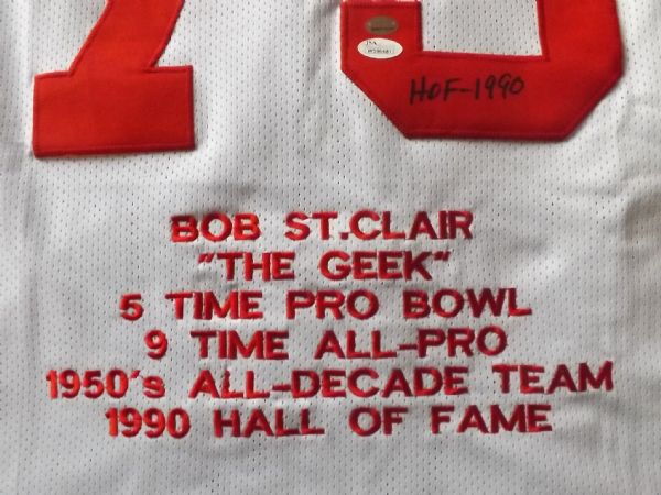 BOB ST. CLAIR 49ERS SIGNED & INSCRIBED STAT JERSEY JSA