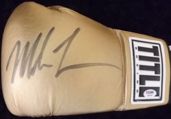 MIKE TYSON SIGNED FULL SIZE TITLE GOLD BOXING GLOVE PSA/DNA