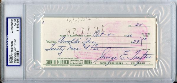 GEORGE TRAFTON SIGNED CHECK PSA/DNA
