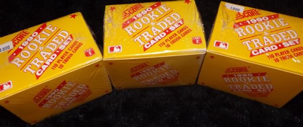1990 SCORE TRADED MLB FACTORY SEALED SETS LOT OF 3