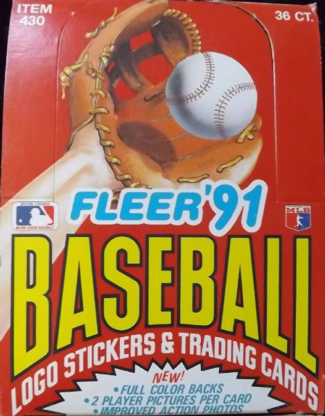 1991 FLEER MLB PARTIAL BOX, 21 PACKS