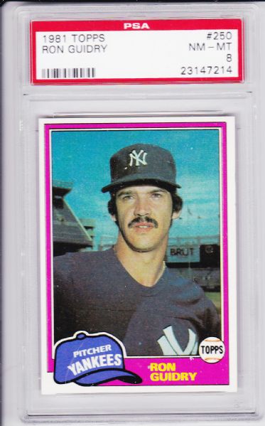 1981 TOPPS #250 RON GUIDRY PSA 8