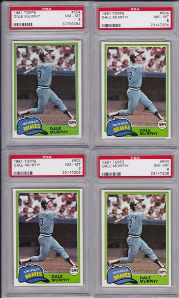 1981 TOPPS #504 DALE MURPHY LOT OF 4 ALL PSA 8