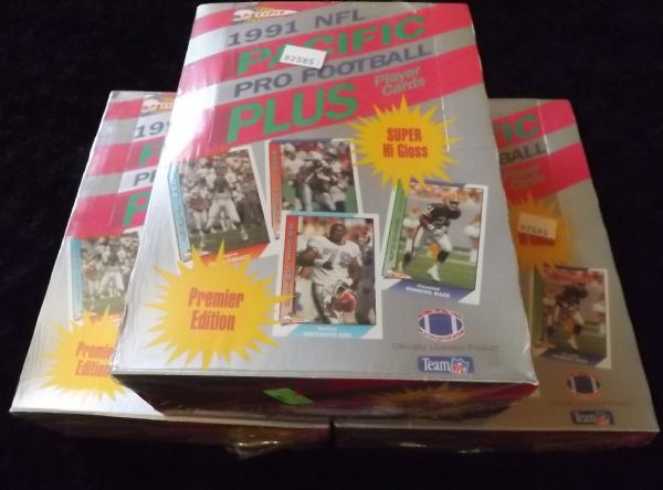1991 NFL PACIFIC FACTORY SEALED BOXES OF PACK LOT OF 3