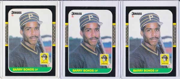 1987 DONRUSS #361 BARRY BONDS ROOKIE LOT OF 3