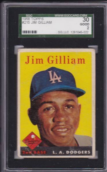 1958 TOPPS #215 JIM GILLIAM SGC 30