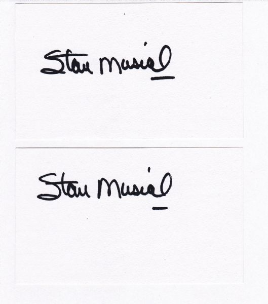 STAN MUSIAL SIGNED INDEX CARDS LOT OF 2