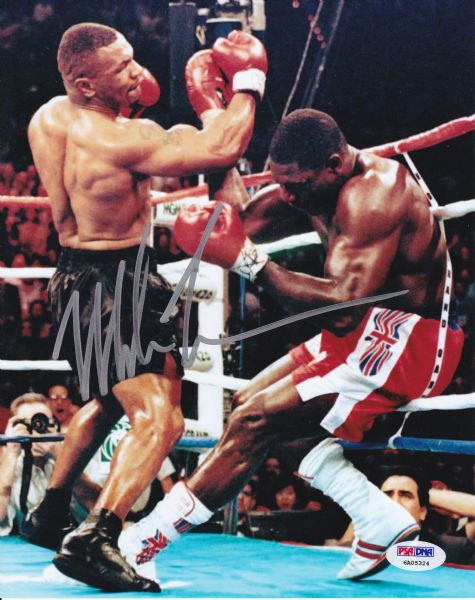 MIKE TYSON SIGNED 8X10 ACTION PHOTO PSA/DNA