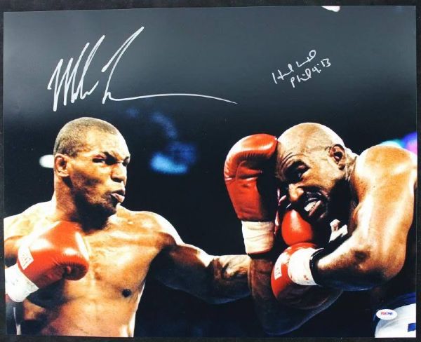 MIKE TYSON & EVANDER HOLYFIELD SIGNED 16X20 PHOTO PSA/DNA