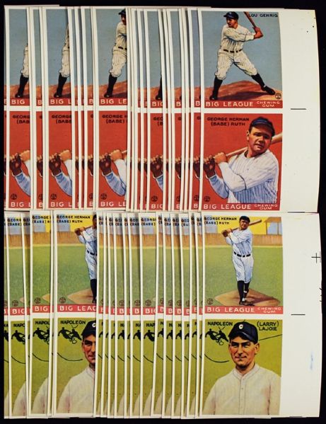 LOT OF 50 1933 GOUDEY BABE RUTH/LOU GEHRIG & BABE RUTH/NAPOLEON LAJOIE REPRINT 2 CARD PANELS