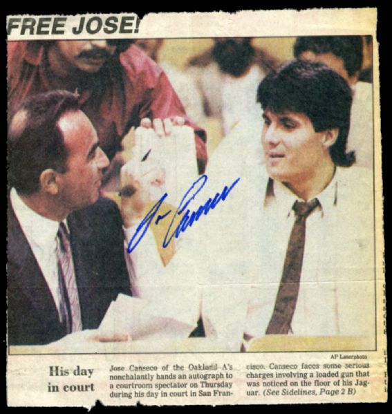 JOSE CANSECO SIGNED NEWSPAPER PHOTO FREE JOSE