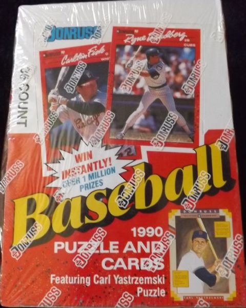 1990 DONRUSS MLB FACTORY SEALED BOX-36 PACKS