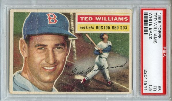 1956 TOPPS #5 TED WILLIAMS WHITE BACK PSA 1.5