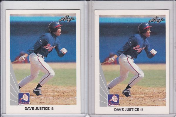 1990 LEAF #297 DAVE JUSTIC ROOKIE CARD LOT OF 2
