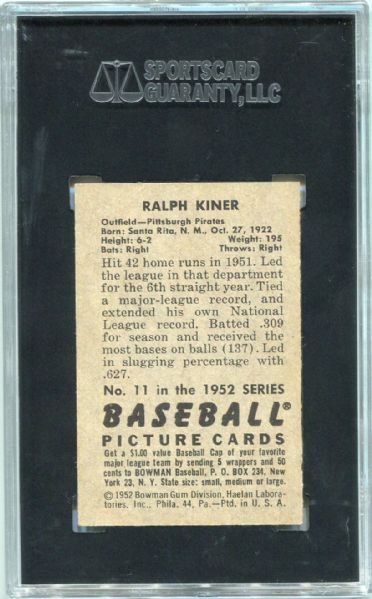 1952 BOWMAN #11 RALPH KINER SGC 84