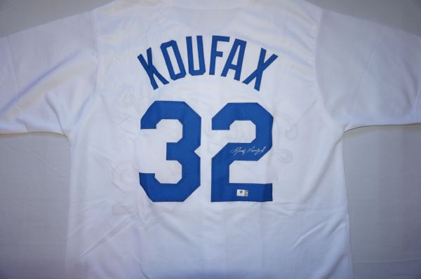 SANDY KOUFAX SIGNED WHITE/BLUE L.A. DODGERS JERSEY ONE OF OUR LAST!!