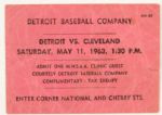 1963, MAY 11TH DETROIT TIGERS VS. CLEVELAND INDIANS TICKET TIGER STADIUM 