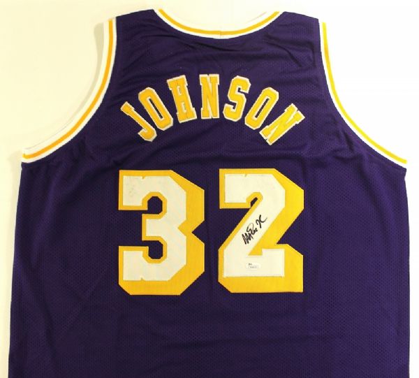 MAGIC JOHNSON SIGNED L.A. LAKERS JERSEY JSA WITNESSED 