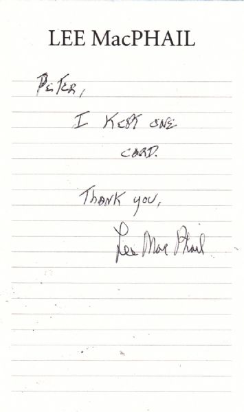 LEE MacPHAIL NOTE HAND WRITTEN & SIGNED ON PERSONAL STATIONARY