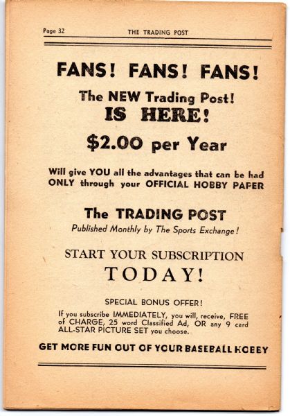 NOVEMBER 1948 THE SPORTS EXCHANGE TRADING POST PEANUTS LOWREY BASEBALL PUBLICATION