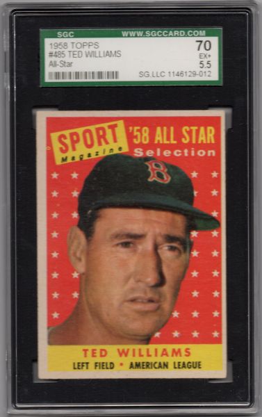 1958 TOPPS #485 TED WILLIAMS ALL-STAR SGC 70