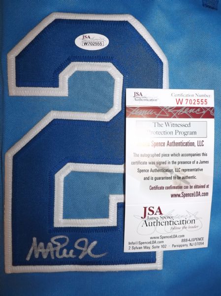 MAGIC JOHNSON SIGNED L.A. DODGERS BASEBALL JERSEY BLUE ON BLUE JSA