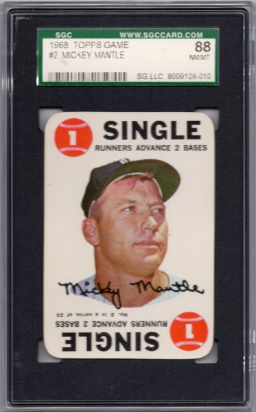 1968 TOPPS GAME #2 MICKEY MANTLE SGC 88