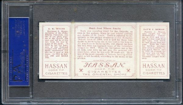 T202 1912 HASSAN TRIPLE FOLDER MORAN/MAGEE PSA 4