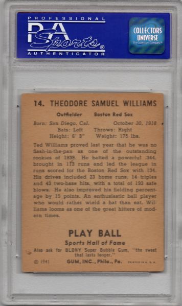 1941 PLAY BALL #14 TED WILLIAMS PSA 4