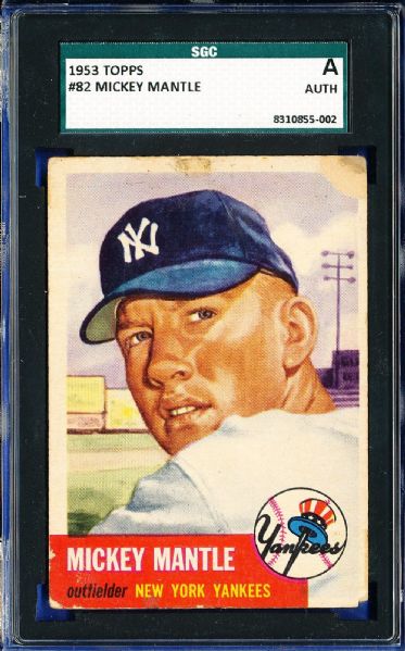 1953 TOPPS #82 MICKEY MANTLE SGC! 2ND YEAR TOPPS CARD!!!