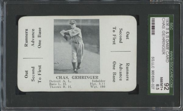 1936 S&S GAME CHAS. GEHRINGER HALL OF FAME NM/MT+ SGC 92
