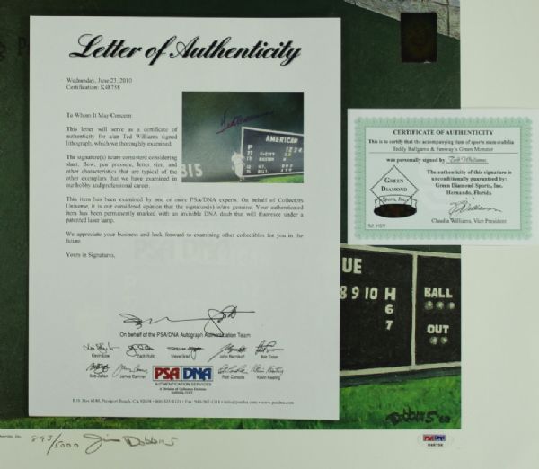 TED WILLIAMS SIGNED 16X20 LITOGRAPH TEDDY BALLGAME L.E. PSA/DNA LOA!!