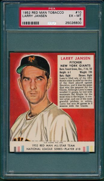 1952 RED MAN #10 LARRY JANSEN PSA 6