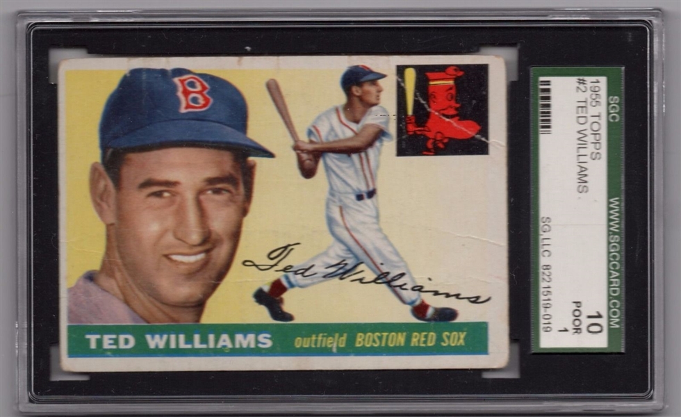 1955 TOPPS #2 TED WILLIAMS VINTAGE HALL OF FAME RED SOX SGC