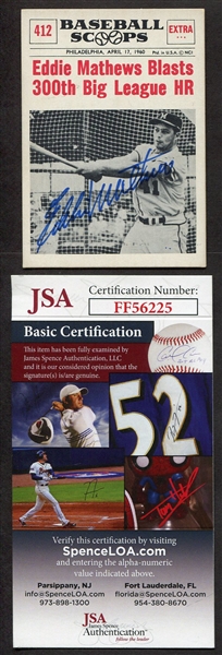 1961 NU-CARD #412 EDDIE MATHEWS SIGNED JSA COA