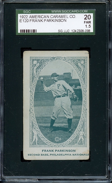 1922 E120 AMERICAN CARAMEL FRANK PARKINSON SGC 20