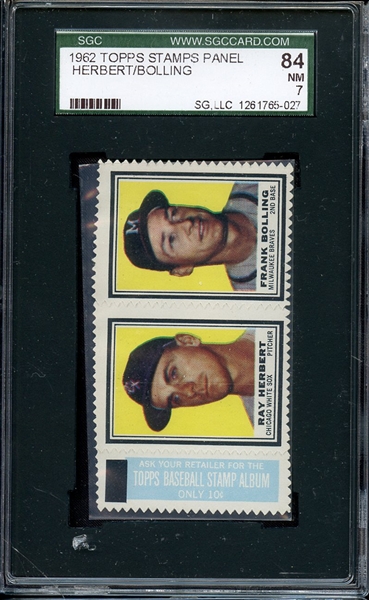 1962 TOPPS STAMPS PANEL HERBERT/BOLLING SGC 7 POP 1/1