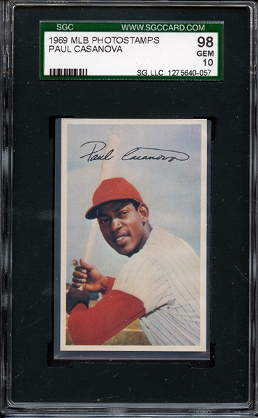 1969 MLB PHOTOSTAMPS PAUL CASANOVA GEM MINT SGC 10