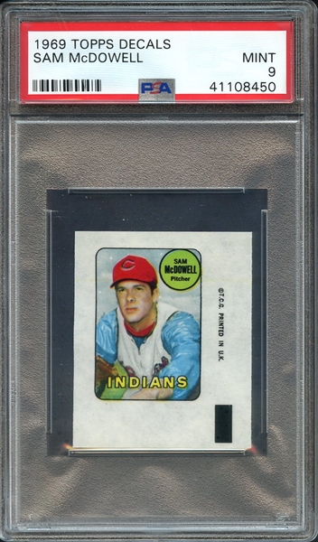 --1969 TOPPS DECALS SAM McDOWELL PSA MINT 9 --